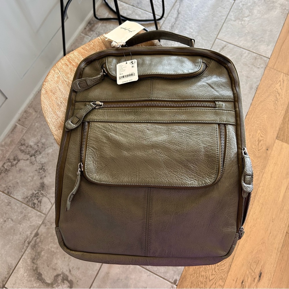 Free People Olive Green Leather Backpack - Picture 3 of 7